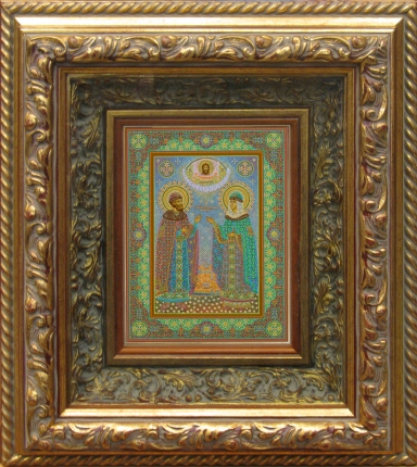 Икона Святые Петр и Феврония<br>Икона оформлена в киот, 8500 руб.